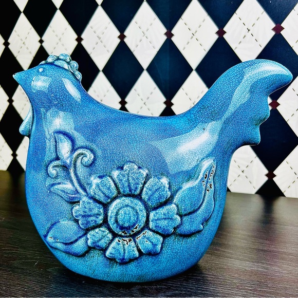 vintage Other - Danish Midcentury Large 12" Ceramic Hen 1960s Turquoise Crackle Glaze Sculpture